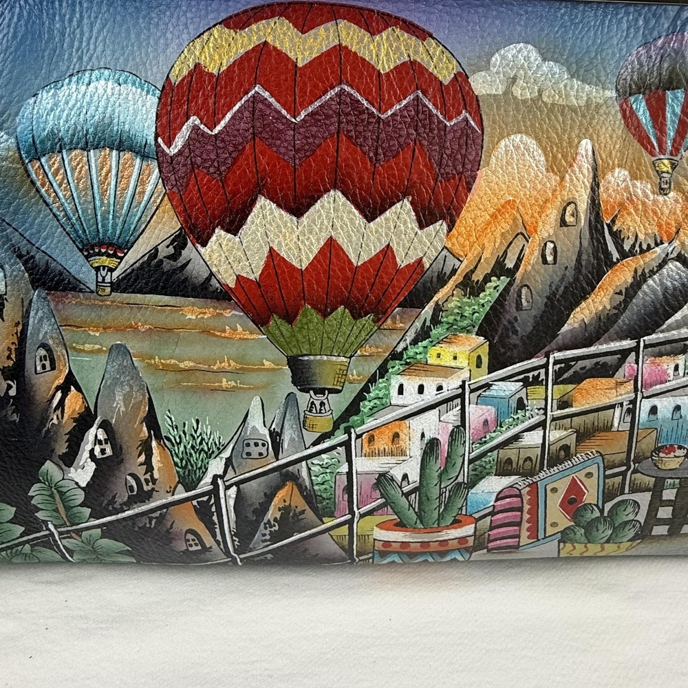 Anuschka Hand Painted Bag Purse Leather Hot Air Balloon Kiss Lock Crossbody NWT - Picture 4 of 14